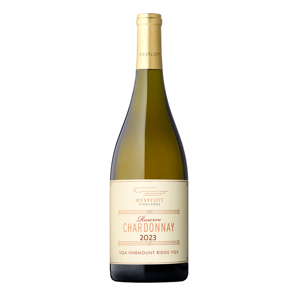 Bottle shot of Westcott Vineyards' 2023 Reserve Chardonnay.
