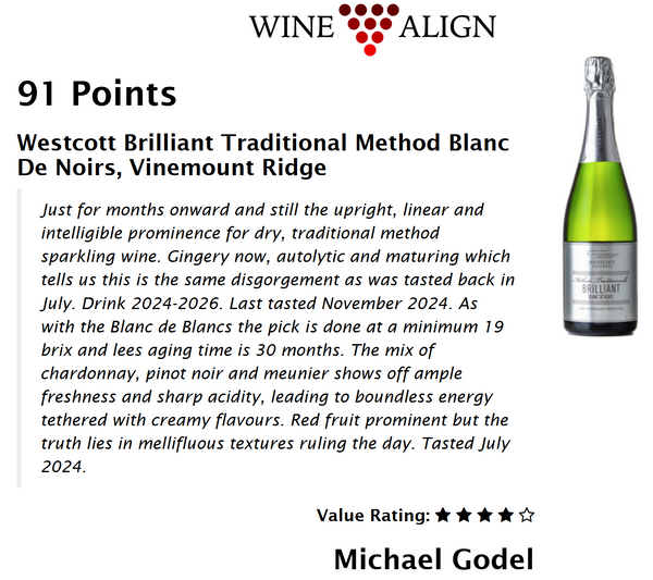 "91 Points. Just for months onward and still the upright, linear and intelligible prominence for dry, traditional method sparkling wine. Gingery now, autolytic and maturing which tells us this is the same disgorgement as was tasted back in July. Drink 2024-2026. Last tasted Nov 2024. As with the Blanc de Blancs, the pick is done at a minimum 19 brix and lees aging is 30 months. The mix of chardonnay, pinot noir and meunier shows off ample freshness and sharp acidity, leading to boundless energy. 4 stars."