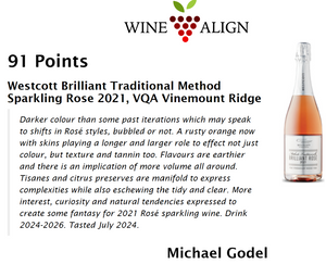"91 Points Westcott Brilliant Traditional Method Sparkling Rosé, VQA Vinemount Ridge. Darker colour than some past iterations which may speak to shifts in Rosé styles, bubbled or not. A rusty orange now with skins playing a longer and larger role to effect not just colour, but texture and tannin too. Flavours are earthier and there is an implication of more volume all around. Tisanes and citrus preserves are manifold to express complexities while also eschewing the tidy and clear." Review by Michal Godel